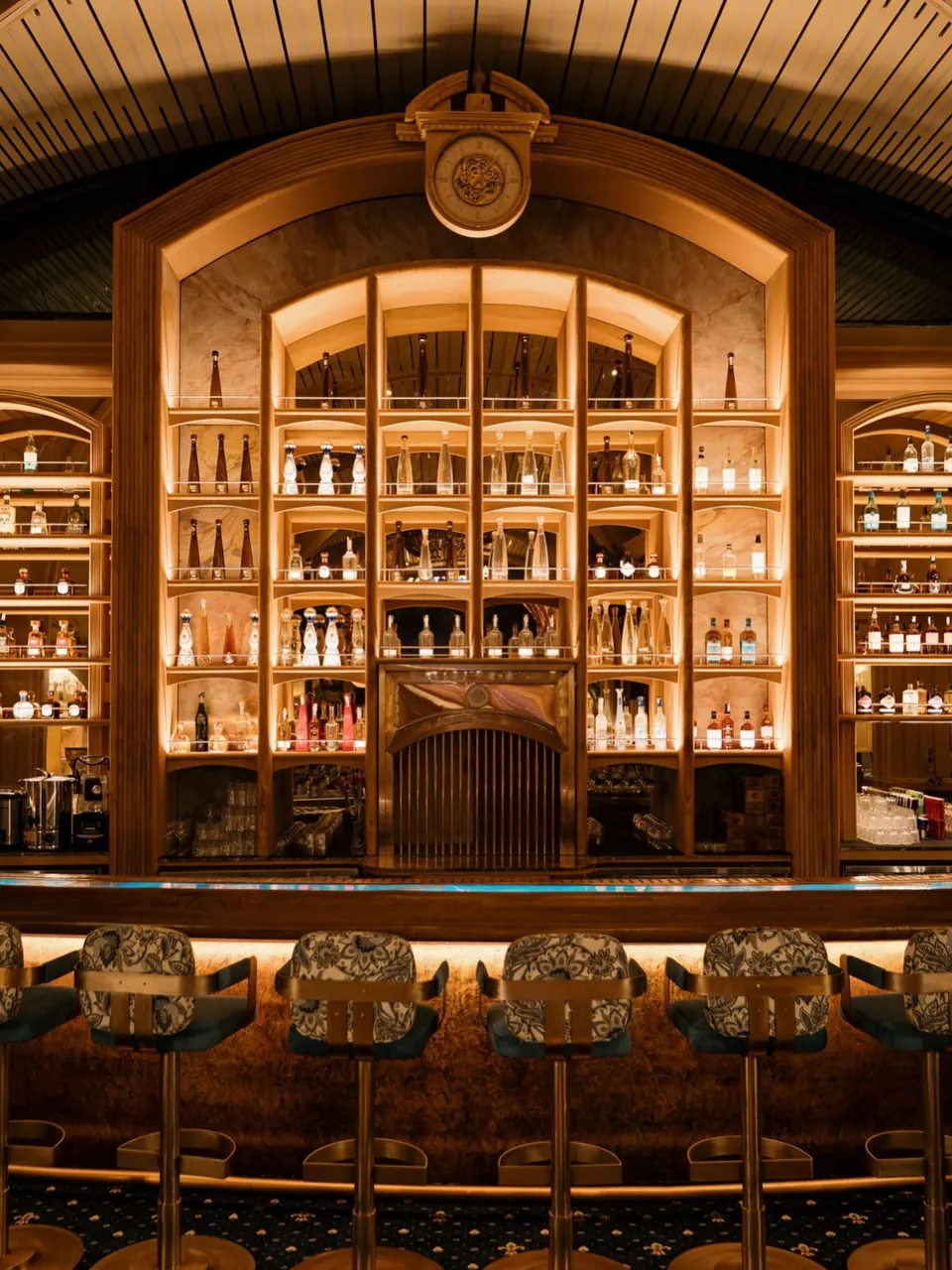 The illuminated bottle display at the Babylon bar